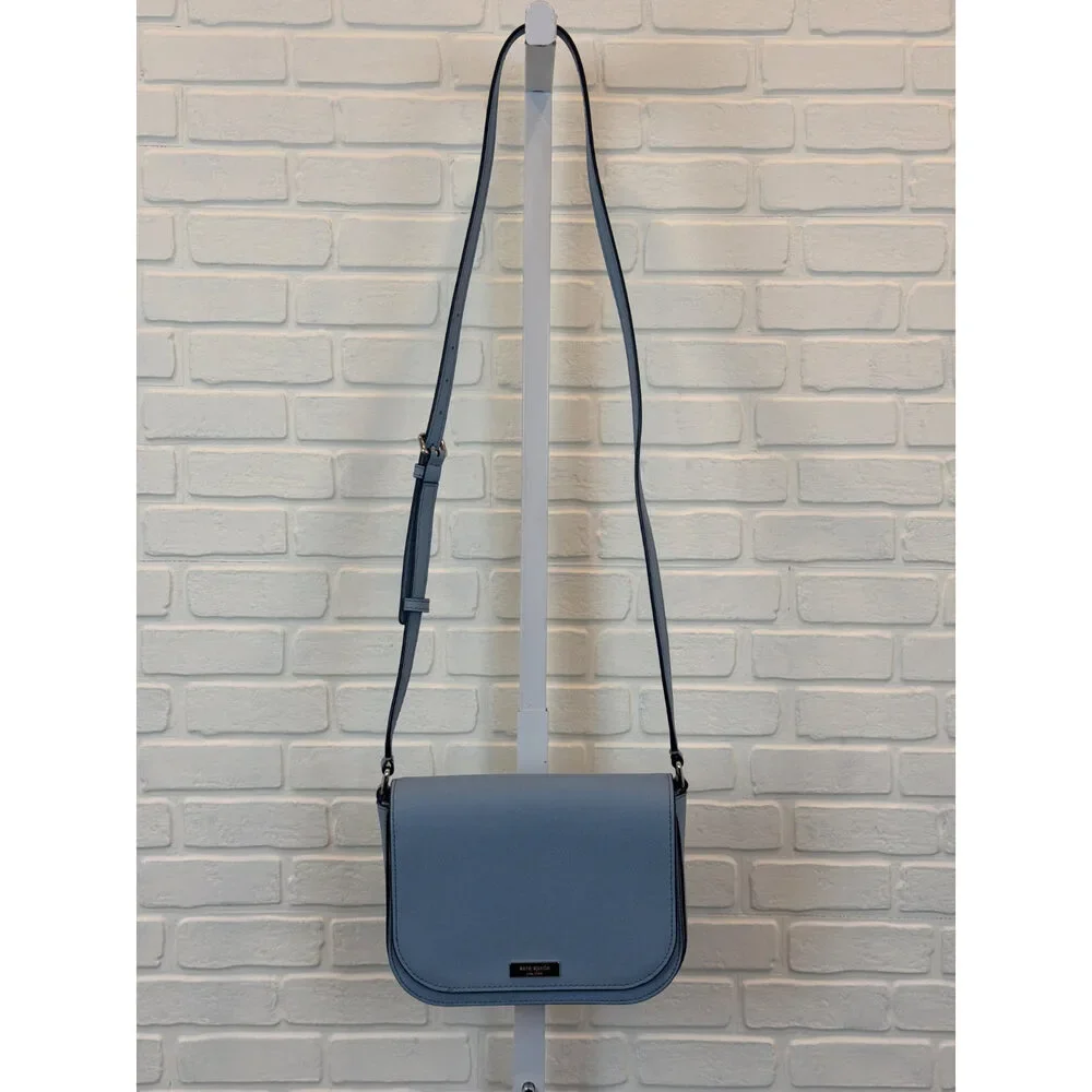 Kate Spade New York Flap Crossbody Bag Dusty Blue Saffiano Leather